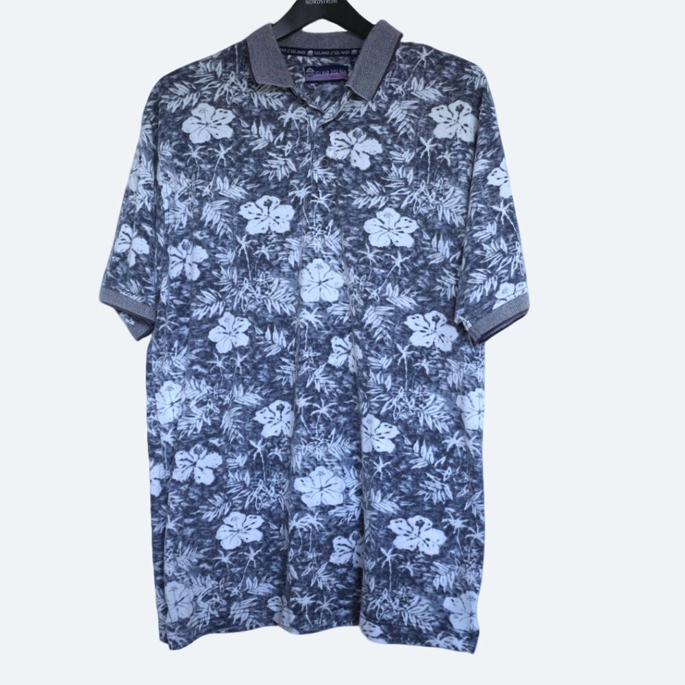 COPY - Island 2 Island by W.R. Gass white lilac floral Hawaiian polo shirt size…